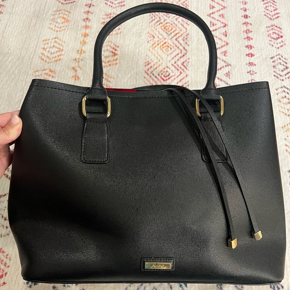 Aldo Black Tote Bag with Gold Accents